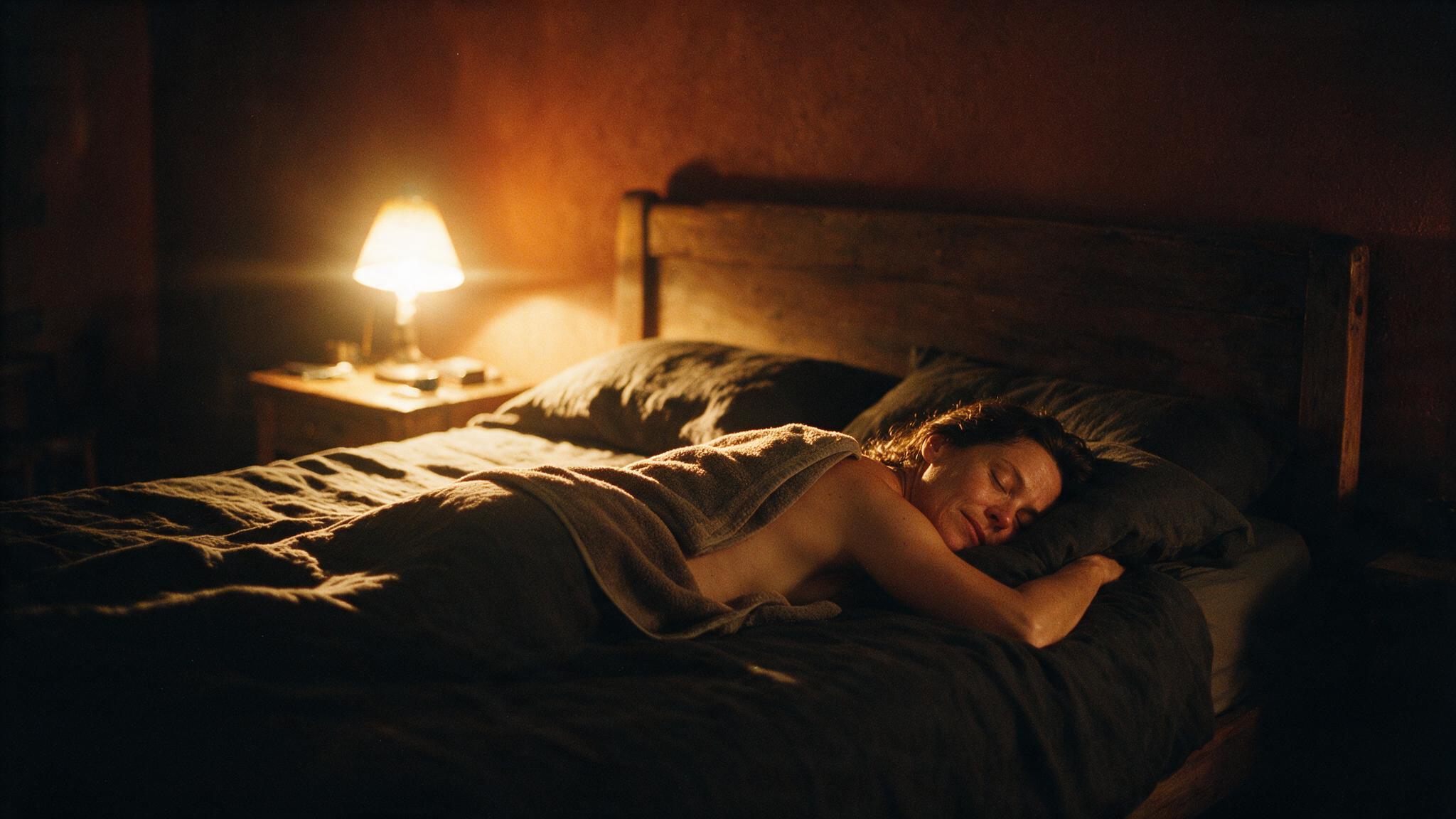 A woman lying face down on a bed, fully relaxed